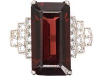 18ct White Gold Ring set with a Rectangular Cut Rhodolite & Step Cut Diamond Shoulders