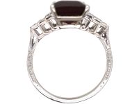 18ct White Gold Ring set with a Rectangular Cut Rhodolite & Step Cut Diamond Shoulders