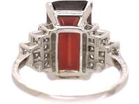 18ct White Gold Ring set with a Rectangular Cut Rhodolite & Step Cut Diamond Shoulders