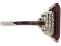 18ct White Gold Ring set with a Rectangular Cut Rhodolite & Step Cut Diamond Shoulders