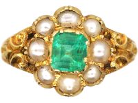 Victorian 18ct Gold Ring set with an Emerald & Natural Split Pearls