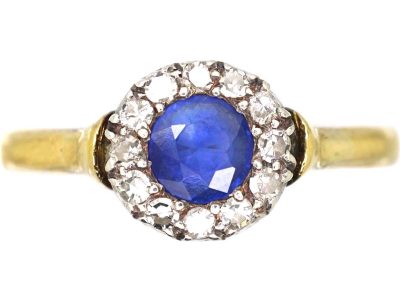 Edwardian 18ct Gold & Platinum, Sapphire & Diamond Cluster Ring