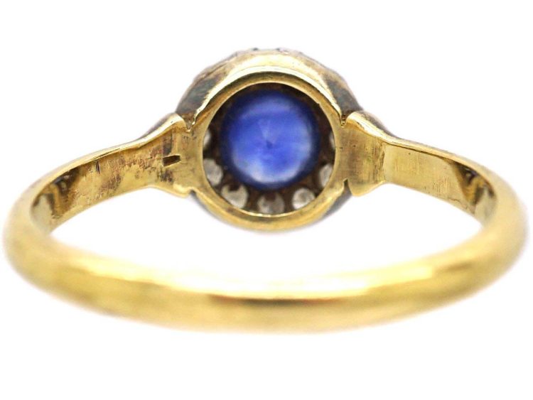 Edwardian 18ct Gold & Platinum, Sapphire & Diamond Cluster Ring