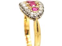 Edwardian 18ct Gold & Platinum, Boat Shaped Ring set with Rose Diamonds & Rubies