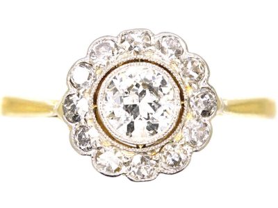 Edwardian 18ct Gold & Platinum Daisy Cluster Ring