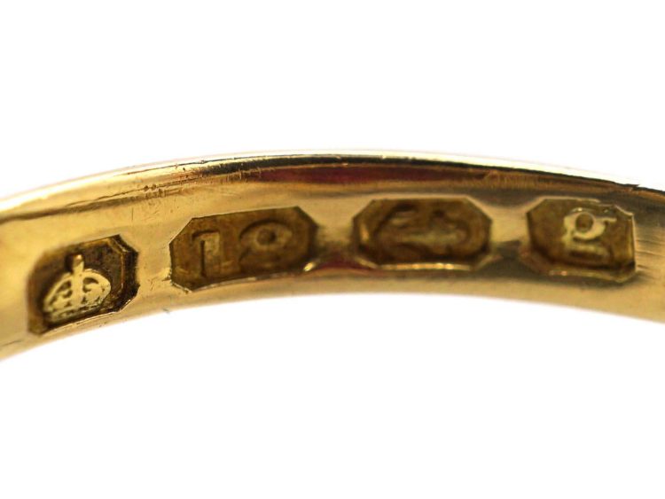 Edwardian 18ct Gold Ruby & Rose Diamond Flower Ring with Flower Stem Shoulders