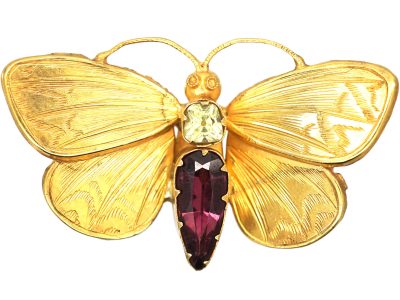 Georgian 15ct Gold Butterfly Brooch set with a Chrysolite & a Garnet