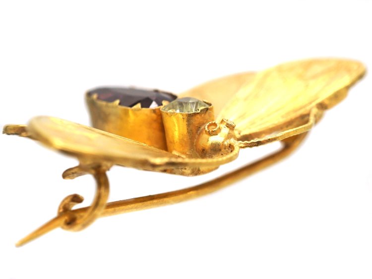 Georgian 15ct Gold Butterfly Brooch set with a Chrysolite & a Garnet