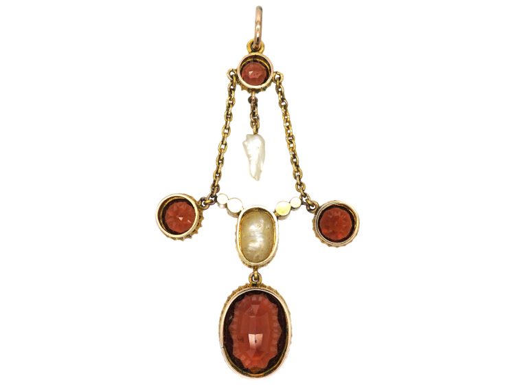 Edwardian 15ct Gold, Garnet & Baroque Pearls Pendant