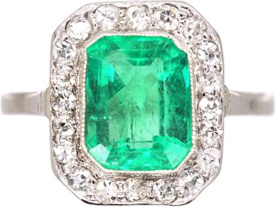 Art Deco Platinum, Emerald & Diamond Octagonal Cluster Ring