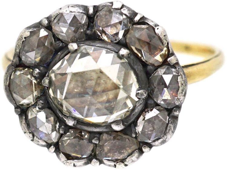 Georgian 15ct Gold & Silver, Rose Diamond Oval Cluster Ring