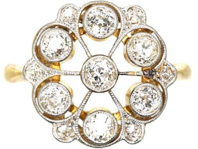 Edwardian 18ct Gold & Diamond Open Work Cluster Ring