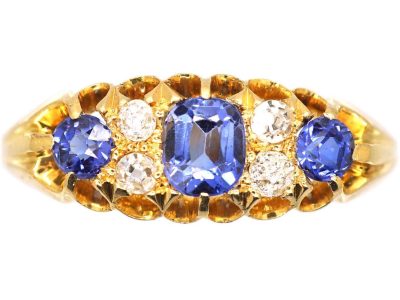 Edwardian 18ct Gold Three Stone Sapphire & Diamond Ring