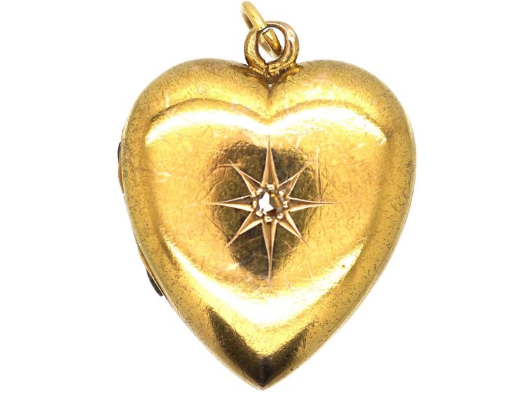 Edwardian 15ct Gold Heart Shaped Locket set with a Diamond