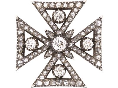 Georgian Maltese Cross Brooch/ Pendant set with Diamonds