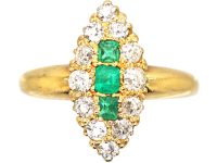 Victorian 18ct Gold Marquise Ring set with Emeralds & Diamonds