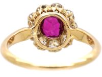 Edwardian 18ct Gold Burma Ruby & Diamond Cluster Ring
