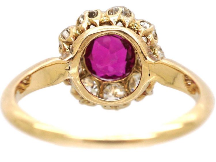 Edwardian 18ct Gold Burma Ruby & Diamond Cluster Ring