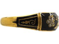 Victorian 18ct Gold & Black Enamel & Diamond Flower Ring
