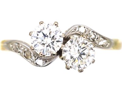 Edwardian 18ct Gold & Platinum, Two Stone Diamond Crossover Ring