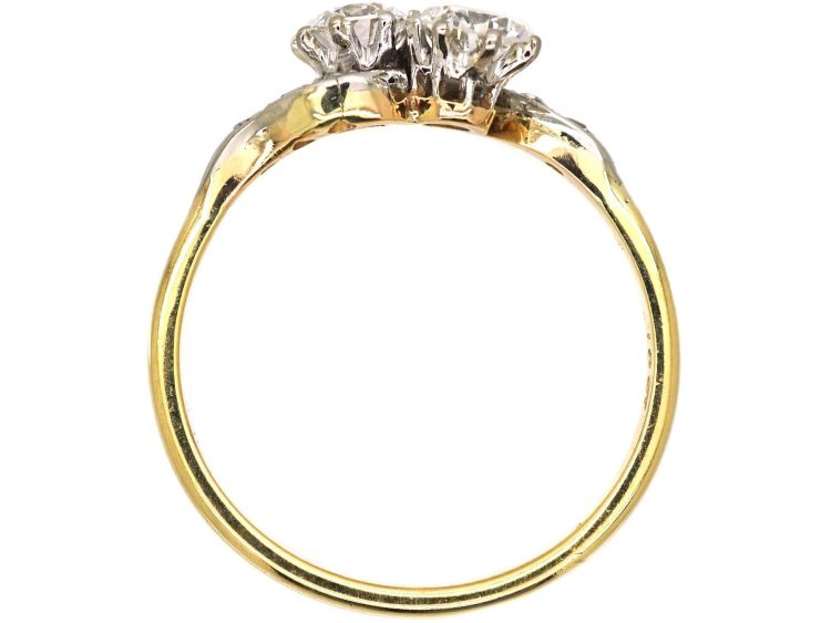 Edwardian 18ct Gold & Platinum, Two Stone Diamond Crossover Ring