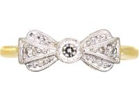 Art Deco 18ct Gold & Platinum Bow Ring set with Diamonds