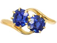 Edwardian 18ct Gold Two Stone Sapphire Crossover Ring