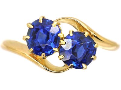 Edwardian 18ct Gold Two Stone Sapphire Crossover Ring
