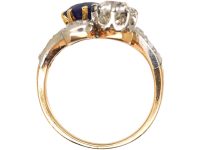 Edwardian 18ct Gold & Platinum, Sapphire & Diamond Crossover Ring