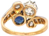 Edwardian 18ct Gold & Platinum, Sapphire & Diamond Crossover Ring