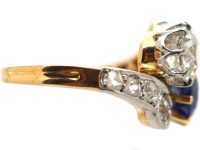 Edwardian 18ct Gold & Platinum, Sapphire & Diamond Crossover Ring