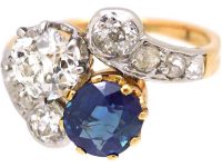 Edwardian 18ct Gold & Platinum, Sapphire & Diamond Crossover Ring