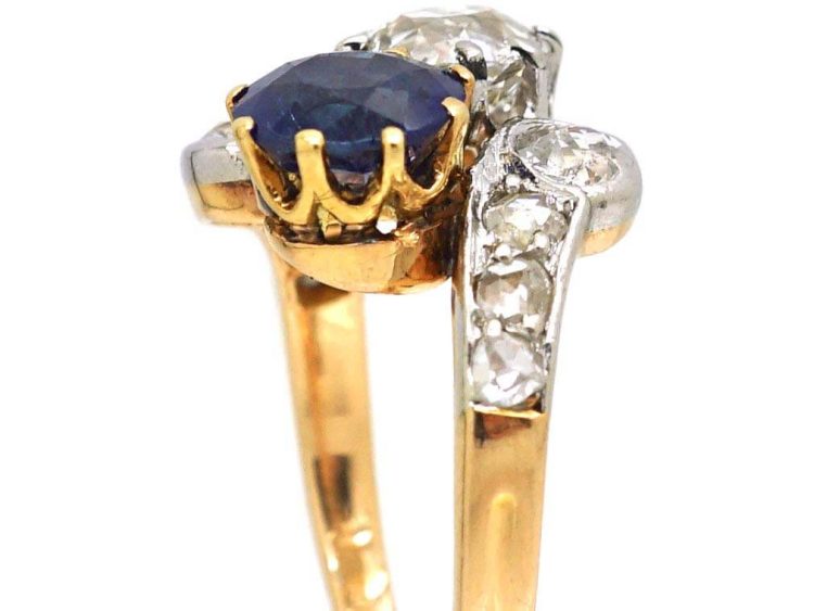 Edwardian 18ct Gold & Platinum, Sapphire & Diamond Crossover Ring