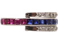 Art Deco 18ct White Gold Flip Over Ring set with Rubies, Sapphire & Diamonds