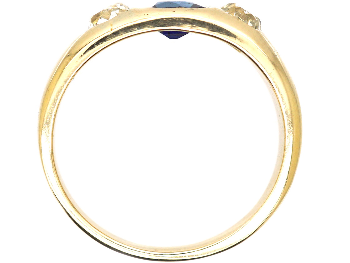 Rub Over Stone Setting Victorian 18ct Gold Rub Over Set Sapphire & Diamond Three Stone Ring ...
