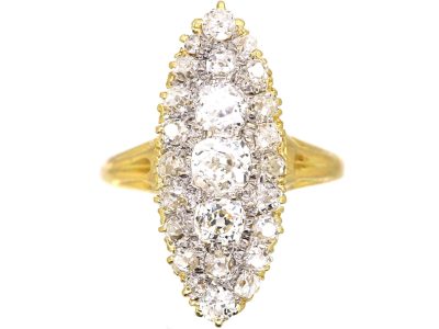 Victorian 18ct Gold Marquise Ring set with Old Mine Cut Diamonds