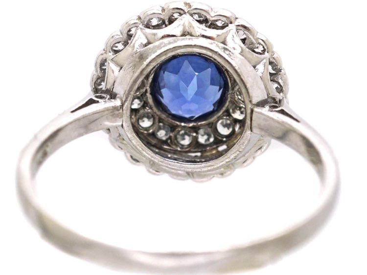 Edwardian 18ct Gold & Platinum, Sapphire & Diamond Two Row Cluster Ring
