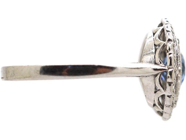 Edwardian 18ct Gold & Platinum, Sapphire & Diamond Two Row Cluster Ring