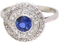 Edwardian 18ct Gold & Platinum, Sapphire & Diamond Two Row Cluster Ring