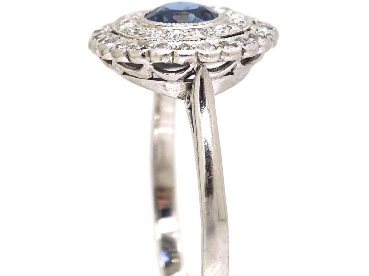 Edwardian 18ct Gold & Platinum, Sapphire & Diamond Two Row Cluster Ring