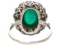 Early 20th Century Platinum Cabochon Emerald & Diamond Cluster Ring