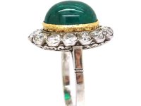 Early 20th Century Platinum Cabochon Emerald & Diamond Cluster Ring