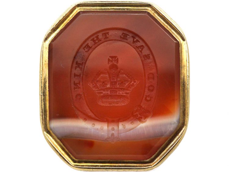 Georgian 18ct Gold Cased & Carnelian Seal with Intaglio God Save the King