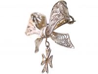 Mid 20th Century Silver Filigree Bow & Maltese Cross Brooch