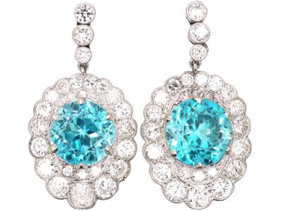 Art Deco Platinum Zircon & Diamond Drop Earrings
