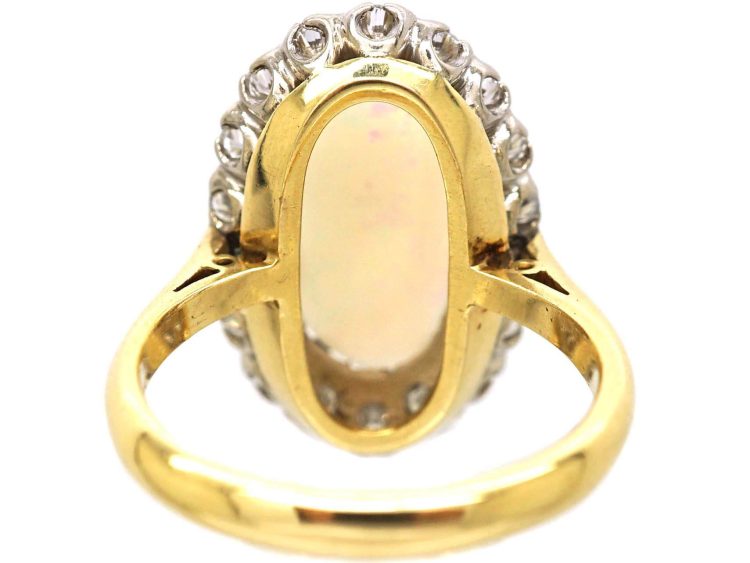 Mid Century 18ct Gold Opal & Diamond Oval Cluster Ring