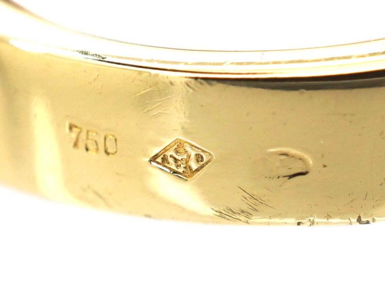 French 18ct Gold Cross Over Ring set with Square Cut Sapphires & Diamonds