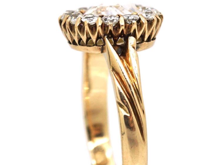 Early 20th Century 18ct Gold, Rose Diamond Cluster Ring with Ornate Shoulders