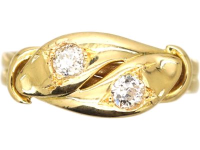 Victorian 18ct Gold Double Snake Ring set with Diamonds