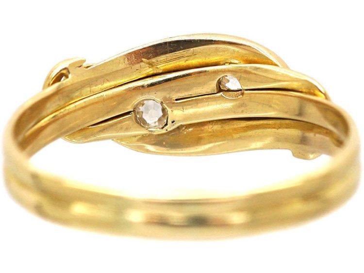 Victorian 18ct Gold Double Snake Ring set with Diamonds